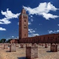 Wide angle of the greatmosque of AL KOUTOUBIA in marrakesh Morocco with the minaret,Morrocan islamic architecture Royalty Free Stock Photo