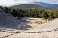 Wide-angle image of famous ancient Epidauros amphitheater located in Greece near Lighourio city at sunset