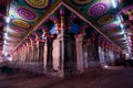 Wide angle from inside the meenakshi temple in madurai india, with colorful ceiling and columns