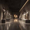 Dark Museum Hallway with Ancient Statues Royalty Free Stock Photo