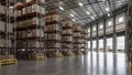 Large Distribution Warehouse with Stocked High-Bay Racks and Loading Dock Bays Royalty Free Stock Photo