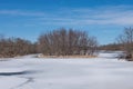 Wide angle landscape of an island in the vast St. Croix River with Wisconsin on the left shoreline and Minnesota on the right shor Royalty Free Stock Photo