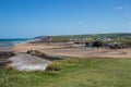 Wide angle view of sandy beaches on the north Cornish coast Royalty Free Stock Photo