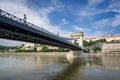 Wide angle landscape view the SzÃÂ©chenyi Chain Bridge, a chain bridge that spans the River Danube