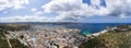 Wide angle large aerial photo of the beautiful town of Sant Antoni de Portmany in Ibiza Spain showing the whole of the town and