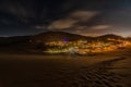 Wide angle long exposure of the desert oasis of Huacachina in Peru at night Royalty Free Stock Photo