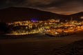 Wide angle long exposure of the desert oasis of Huacachina in Peru at night