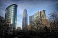 Wide -angle modern futuristic city scape in the Brussels North business center from Botanical garden