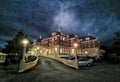 Wide angle night image of Chateau Tongariro in New Zealand