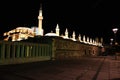 Wide-angle night light landscape view of funerary shrine complex of Mevlana Celaluddin Rumi, a Persian sufi mystic