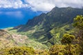 Wide angle panoramic view of the Kalalau Valley on the Na Pali Coast of Kauai, Hawaii. Taken from the Pu'u O Kila Lookout. Photo Royalty Free Stock Photo