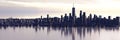 Wide angle panoramic view of lower Manhattan area of New York City during sunrise or sunset. Low poly model city Royalty Free Stock Photo