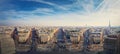 Wide angle Paris cityscape panorama from the triumphal arch with view to parisian avenues and Champs-Elysee in the center. Royalty Free Stock Photo