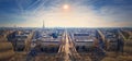 Wide angle Paris cityscape panorama with view to the Eiffel Tower, France. Beautiful parisian architecture with historic buildings