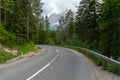 Beautiful road for cars in the woods with mountains in the back Royalty Free Stock Photo