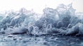 Wide angle photograph wave water mid splash, creating dramatic arc, background gradient blue tones Royalty Free Stock Photo