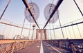 Wide angle picture of Brooklyn Bridge in the morning, New York City, USA Royalty Free Stock Photo