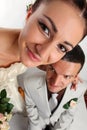 Wide angle portrait of newly-married couple Royalty Free Stock Photo