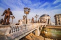 A wide angle shot of the art bridge in Skopje in the early morning light