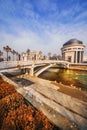 A wide angle shot of the art bridge in Skopje in the early morning light Royalty Free Stock Photo