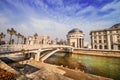 A wide angle shot of the art bridge in Skopje in the early morning light Royalty Free Stock Photo