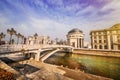 A wide angle shot of the art bridge in Skopje in the early morning light Royalty Free Stock Photo