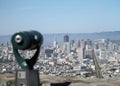 Wide angle shot of binoculars looking at the city of San Francisco Royalty Free Stock Photo