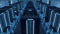 Futuristic Data Center with Glowing Server Racks Royalty Free Stock Photo