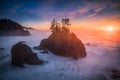 Colorful sunset and sea stacks of Oregon coast