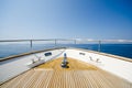 Wide angle shot of front of the yacht in summer time