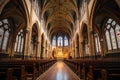 wide angle shot of nave and gothic architecture