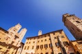 A wide angle shot of Piazza Della Cisterna in San Gimignano, a world heritage site in Tuscany Royalty Free Stock Photo
