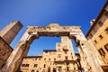 21.04.2017 - A wide angle shot of Piazza Della Cisterna in San Gimignano, a world heritage site in Tuscany Royalty Free Stock Photo