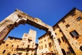 A wide angle shot of Piazza Della Cisterna in San Gimignano, a world heritage site in Tuscany Royalty Free Stock Photo