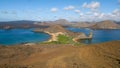 A wide angle shot of pinnacle rock and isla bartolome in the galapagos Royalty Free Stock Photo