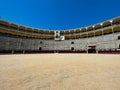 Wide angle shot of the private seats of Las Ventas Bullring in Madrid under the blue sky Royalty Free Stock Photo