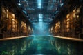 wide-angle shot of submerged data center facility Royalty Free Stock Photo