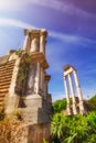 Wide angle shot of the Temple of Castor and Pollux in the Roman Forum