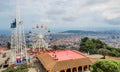 Wide angle shot from the Tibidabo Amusement Park overlooking Barcelona, Catalonia, Spain