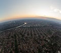 Wide-angle shot of Worcester cityscape at sunset with blue-purpled sky in the background Royalty Free Stock Photo