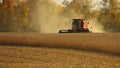 Wide Angle of Soybean Field and Red Combine Royalty Free Stock Photo