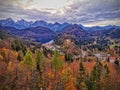 Wide angle sunset with autumn color over Hohenschwangau castle