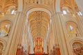 Wide-angle on the vaulted roof and columns of the cathedral viewed from the presbytery Royalty Free Stock Photo