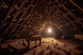 wide-angle view of bat colony in attic Royalty Free Stock Photo