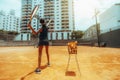 Black girl on tennis warming-up Royalty Free Stock Photo