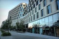 Wide-angle view on the Belgian Beobank Bank modern architecture Headoffice building in Brussels