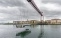 Wide angle view of the Bizkaia suspension bridge with boat Royalty Free Stock Photo