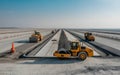 Airport Runway or Highway Construction with Heavy Machinery Royalty Free Stock Photo