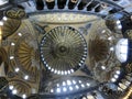 A wide angle view of the ceiling and dome of the Hagia Sophia