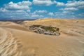 Wide angle view of the desert oasis of Huacachina in Peru Royalty Free Stock Photo